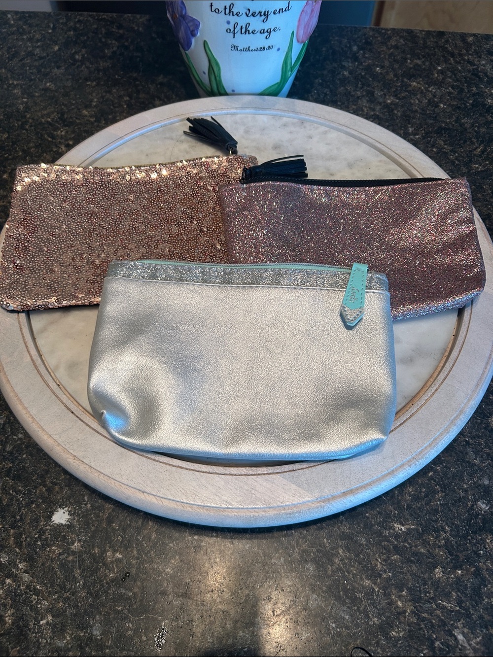 Ipsy Shimmer Cosmetic Pouch Trio - Rose Gold & Silver